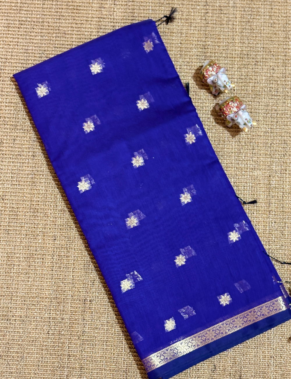 Royal Blue & Magenta Kalyani Cotton Saree with Golden Butta