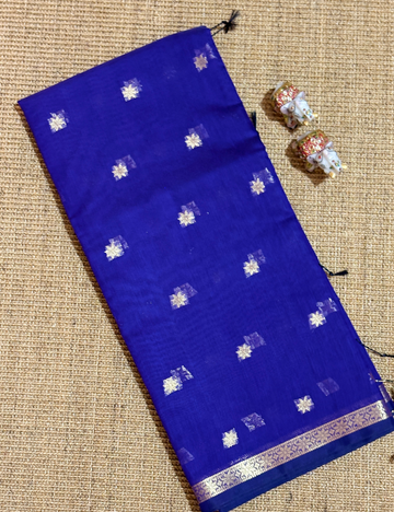 Royal Blue & Magenta Kalyani Cotton Saree with Golden Butta