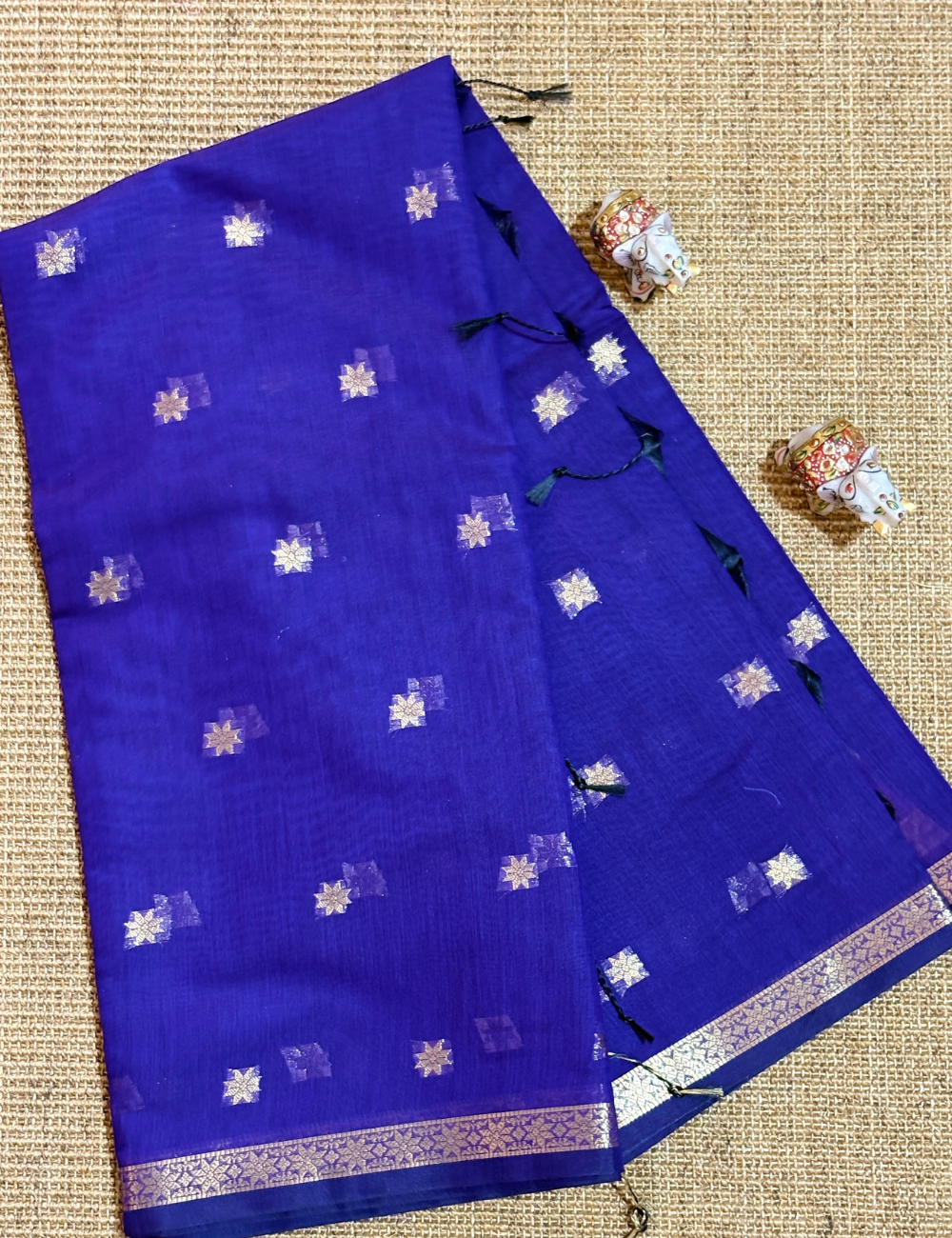 Royal Blue & Magenta Kalyani Cotton Saree with Golden Butta