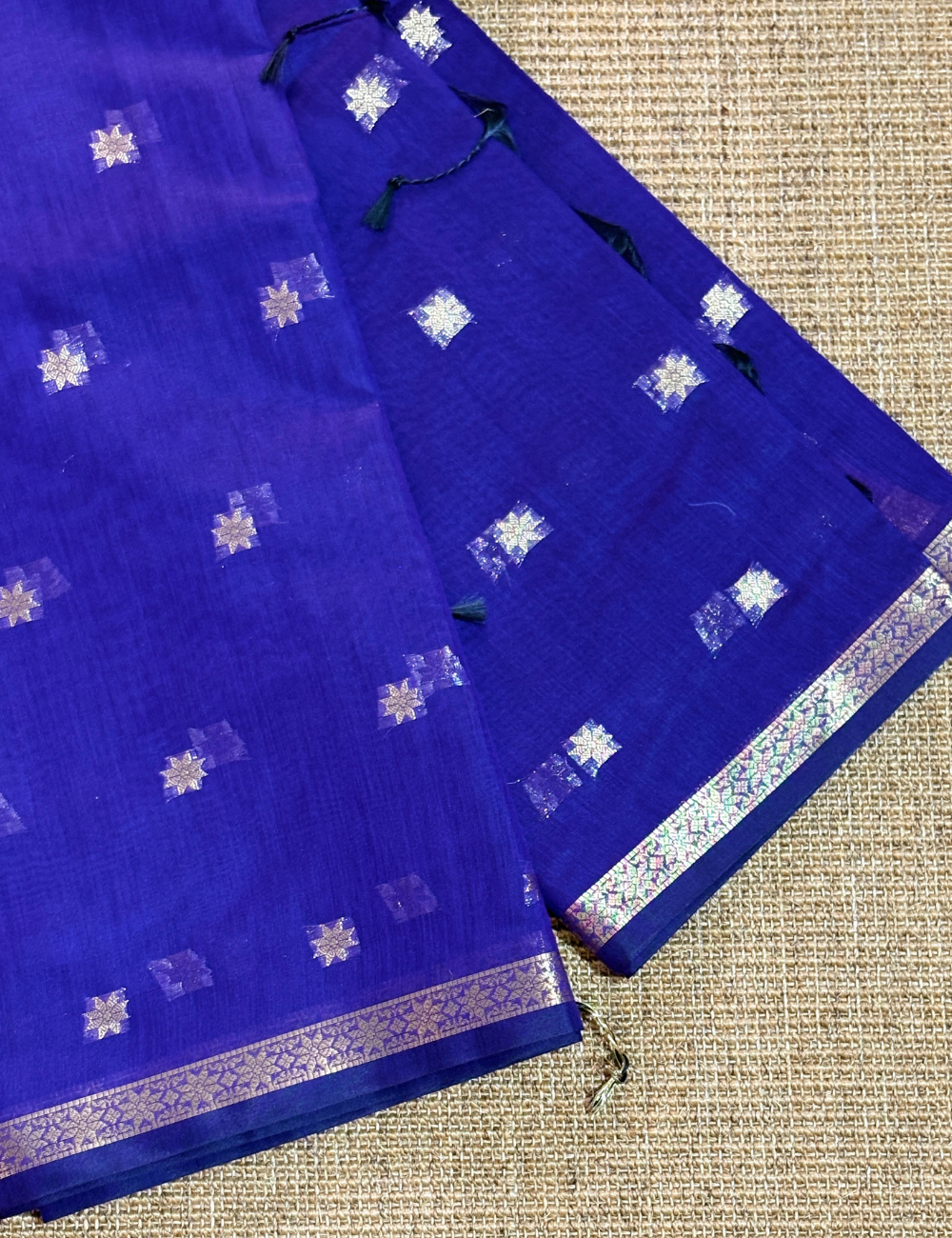 Royal Blue & Magenta Kalyani Cotton Saree with Golden Butta