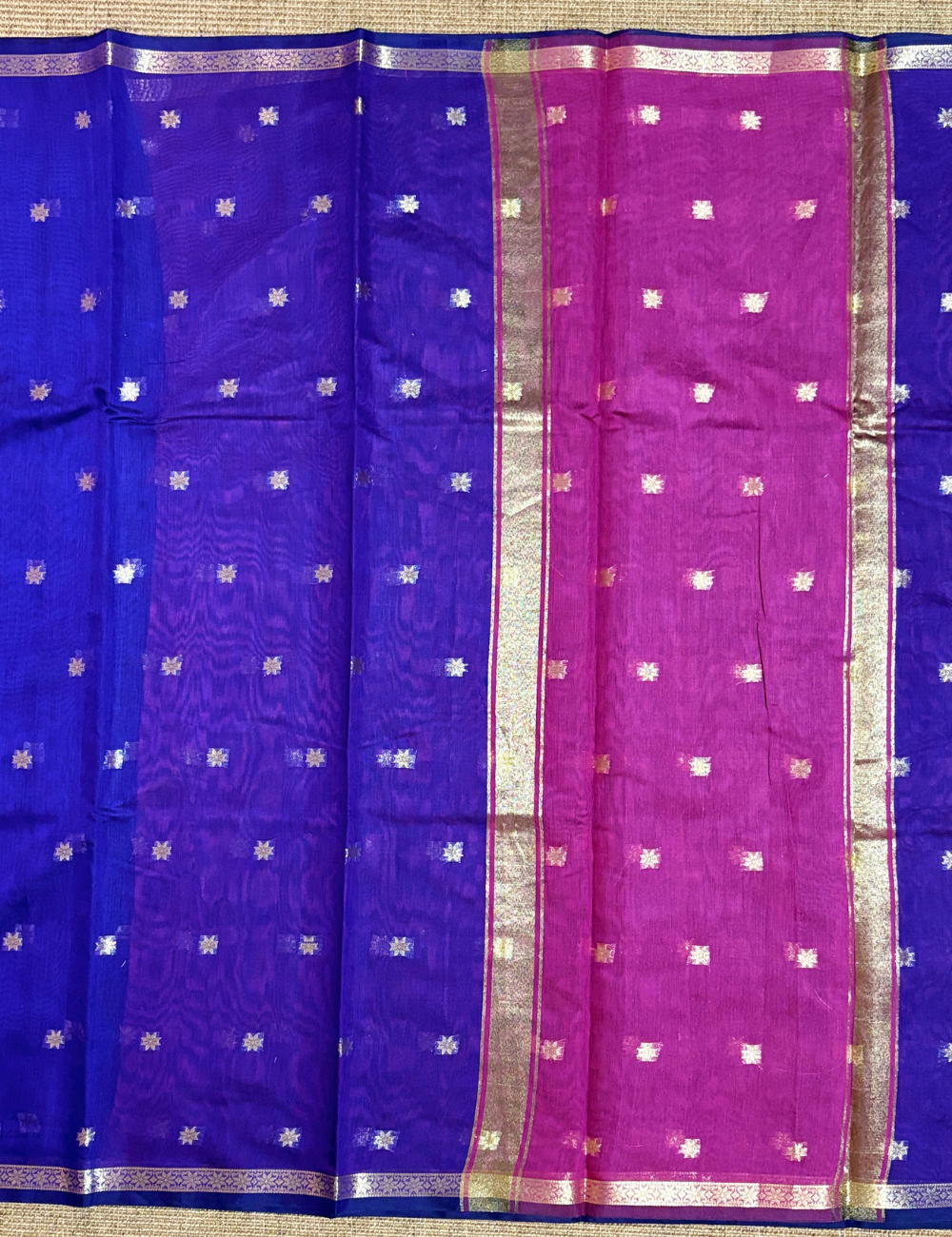 Royal Blue & Magenta Kalyani Cotton Saree with Golden Butta