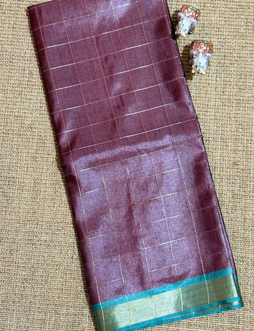 Deep Maroon with Teal Green & Antique Gold pallu Koriya Silk Saree