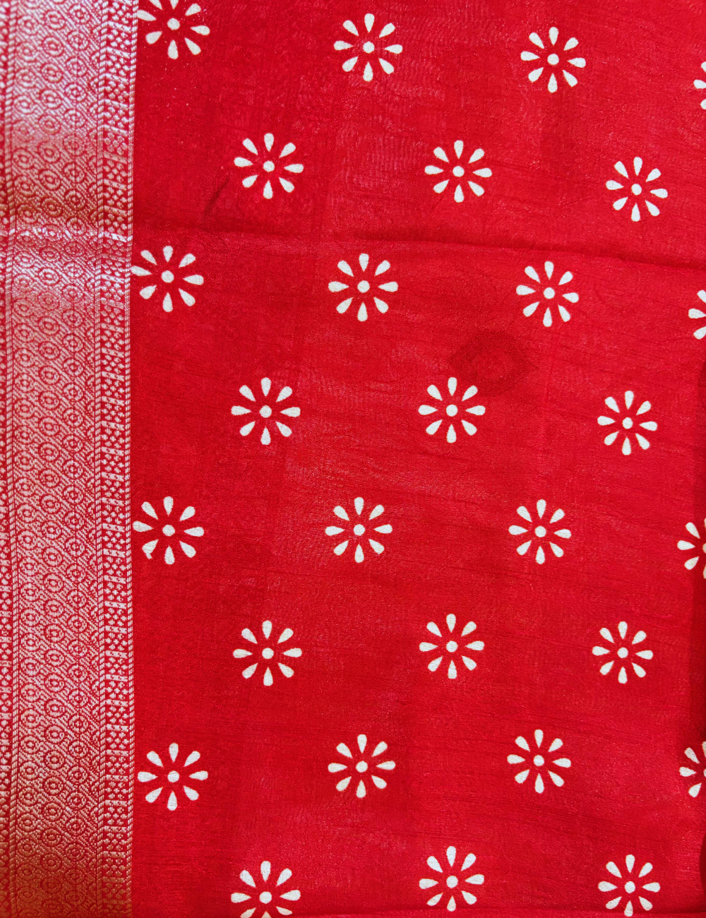 Cream  with Red & Green  Border Tussar saree