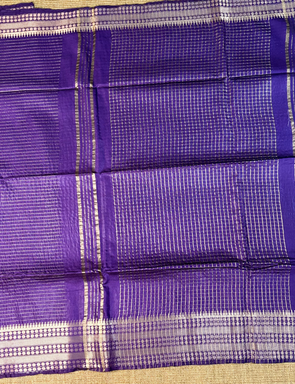 Purplish Blue Checked Moonga Silk Saree