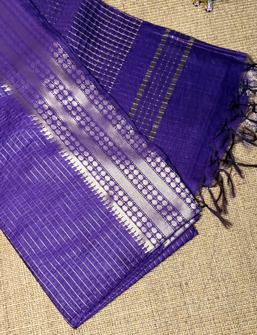 Purplish Blue Checked Moonga Silk Saree