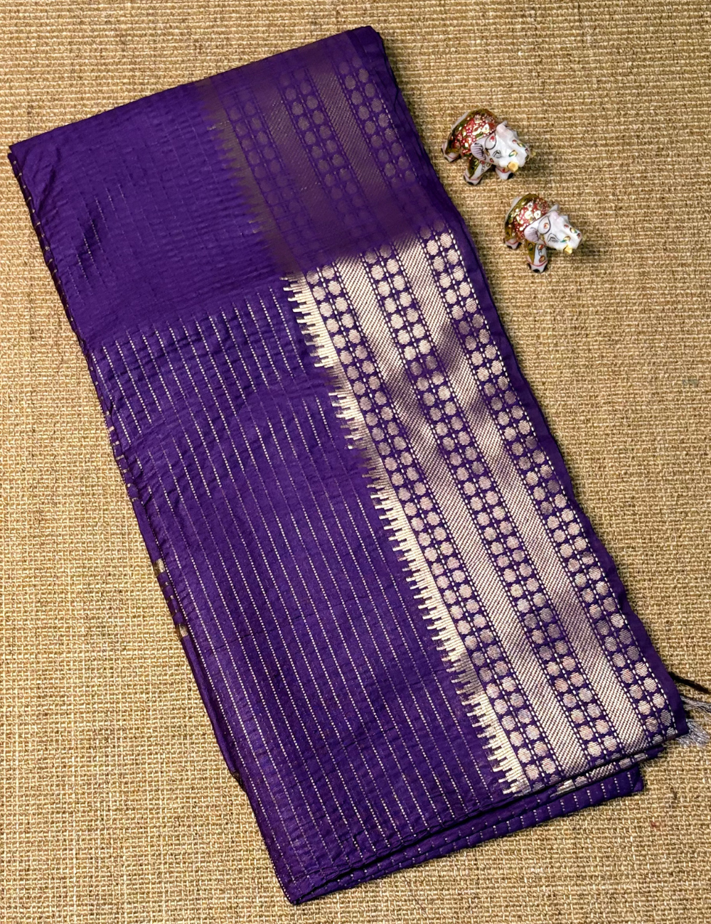 Purplish Blue Checked Moonga Silk Saree