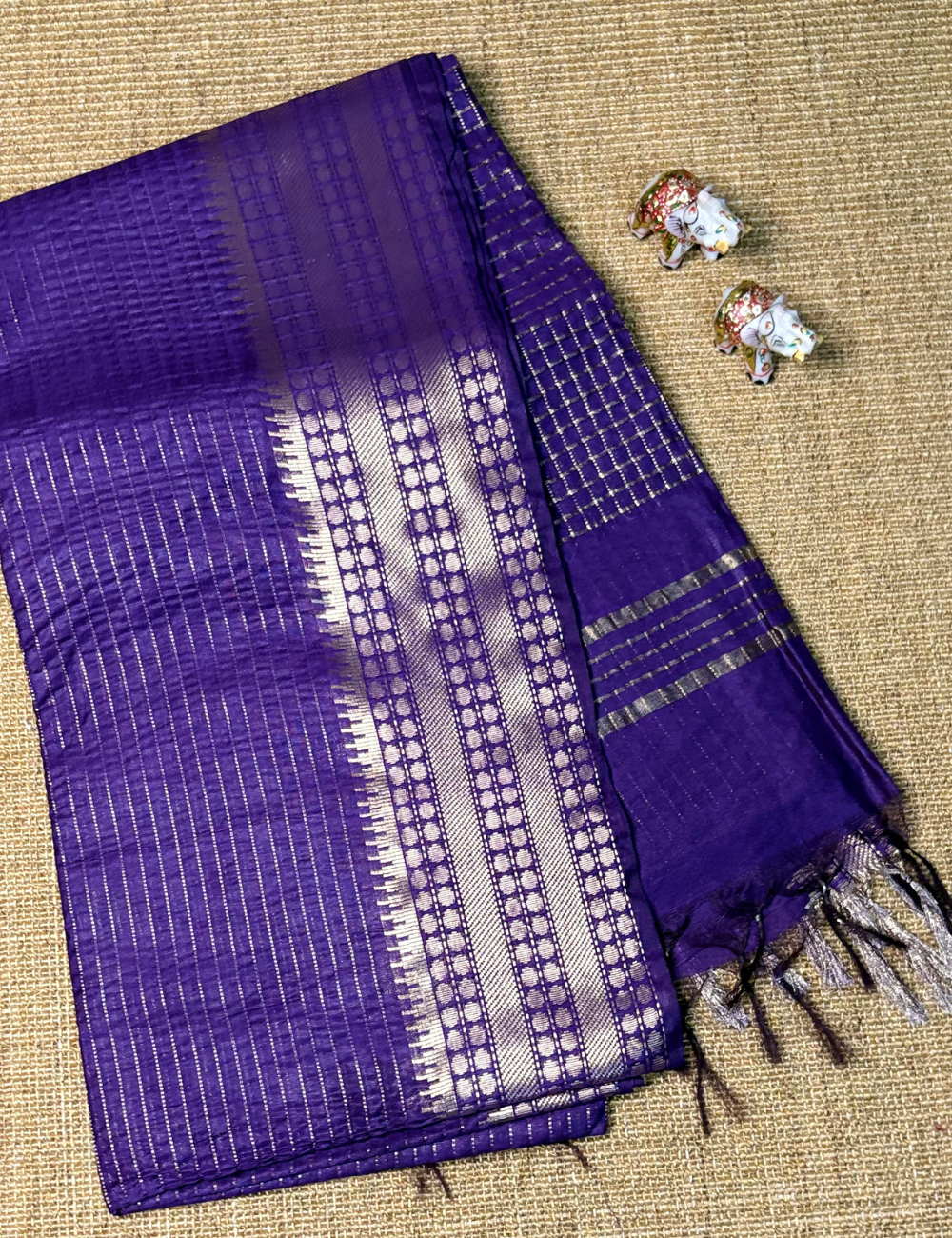 Purplish Blue Checked Moonga Silk Saree