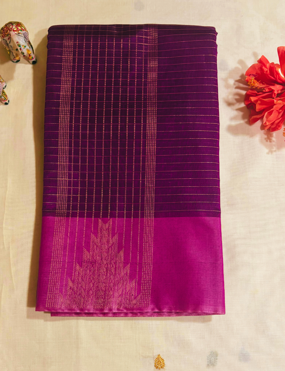 Purple with Lavender Pink Border Silk Cotton Saree
