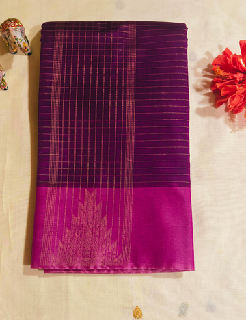Purple with Lavender Pink Border Silk Cotton Saree