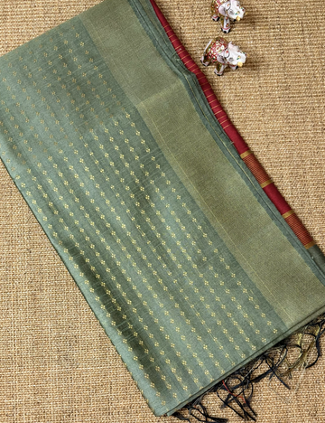 Pastel Green With Deep Maroon Raw Silk Saree