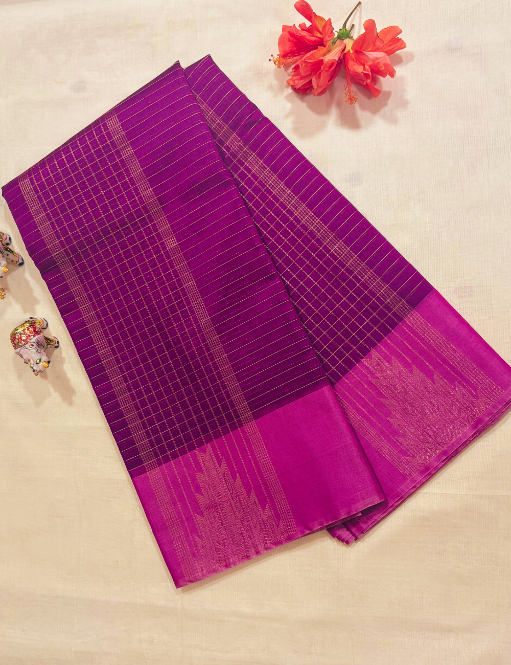 Purple with Lavender Pink Border Silk Cotton Saree