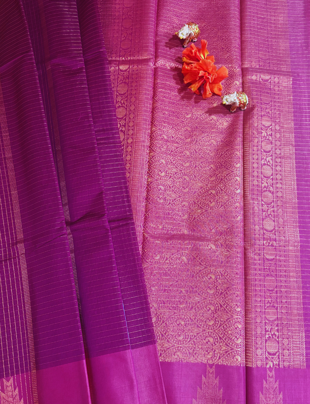 Purple with Lavender Pink Border Silk Cotton Saree