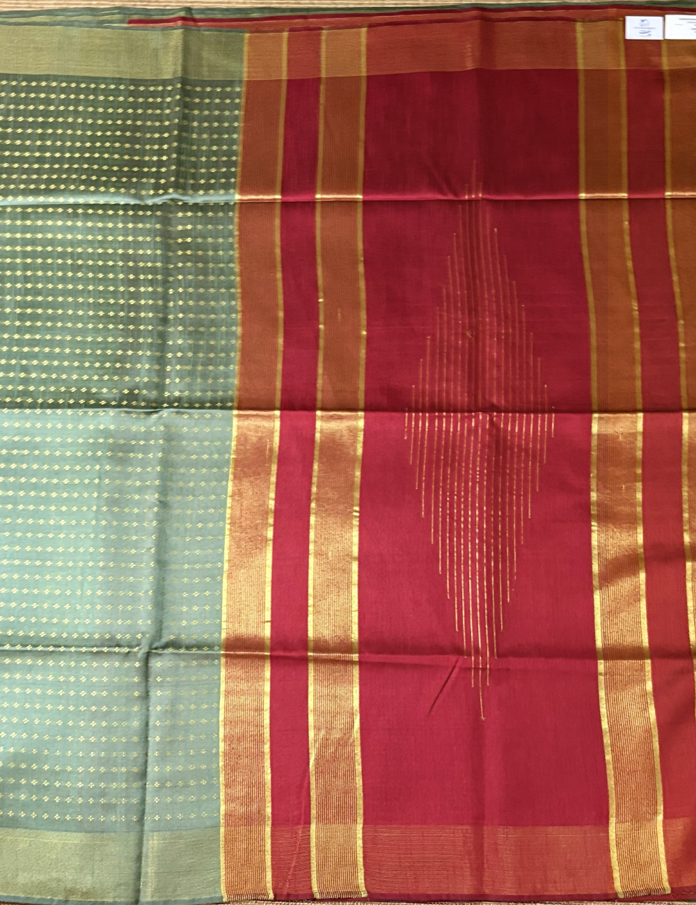Pastel Green With Deep Maroon Raw Silk Saree