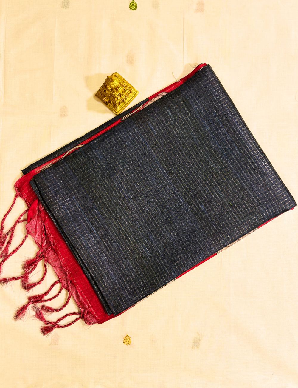 Black & Red With Pichwai Pallu Tussar Saree