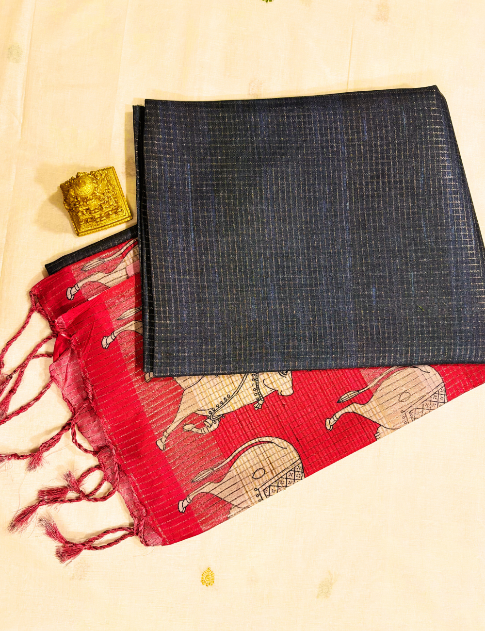 Black & Red With Pichwai Pallu Tussar Saree