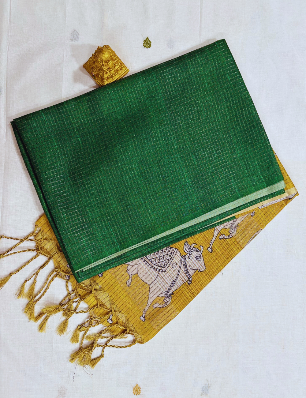 Green & Mustard Yellow Pichwai Tussar Saree