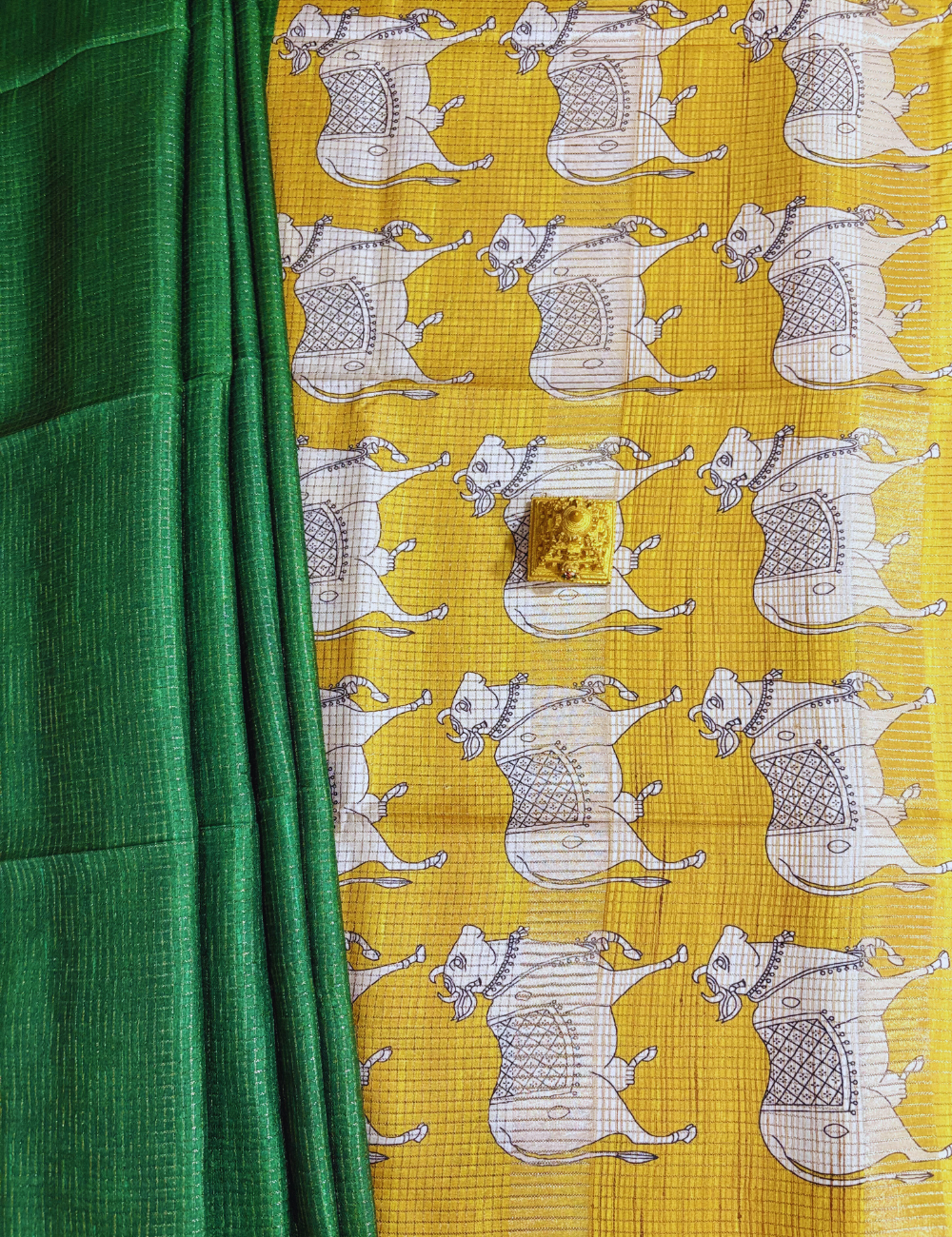 Green & Mustard Yellow Pichwai Tussar Saree