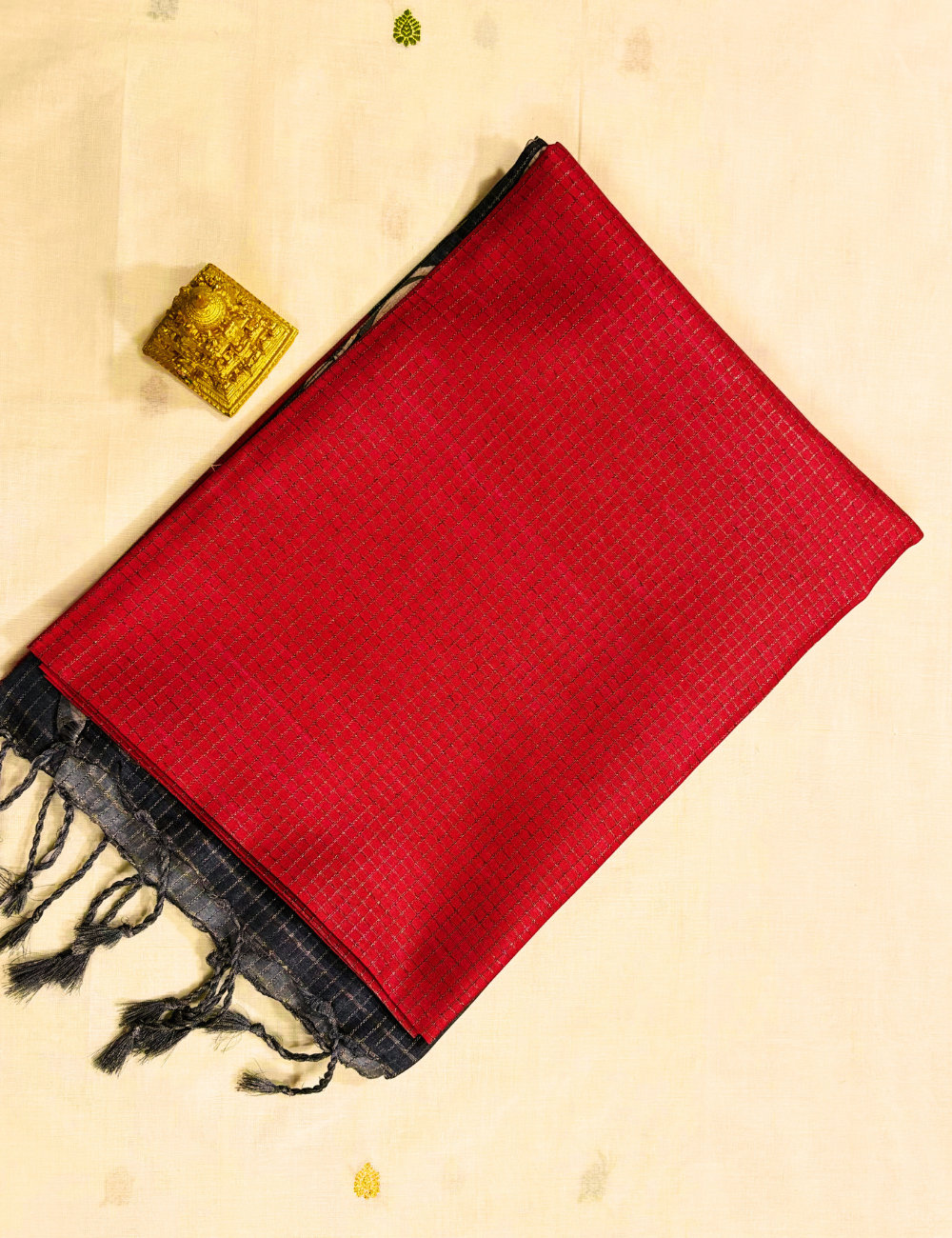 Red &Teal Pichwai Print Tussar Saree