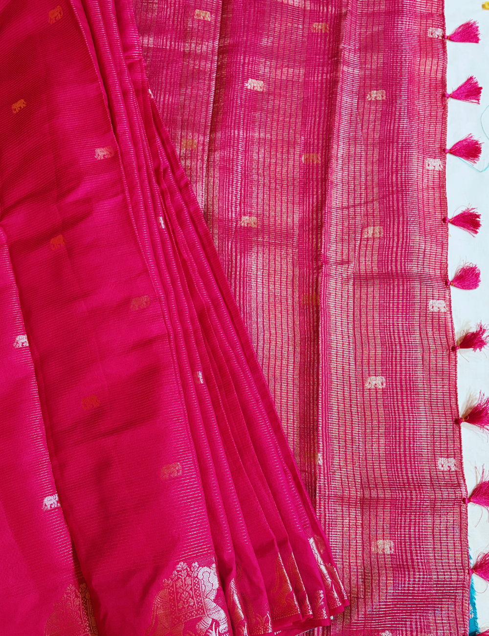 Pink with Golden Zari Silk Saree