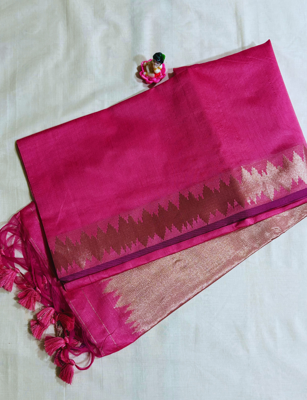 Pink with Golden Pallu Semi Silk Saree