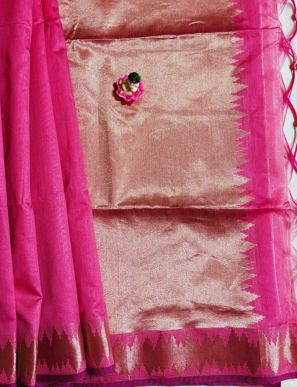 Pink with Golden Pallu Semi Silk Saree