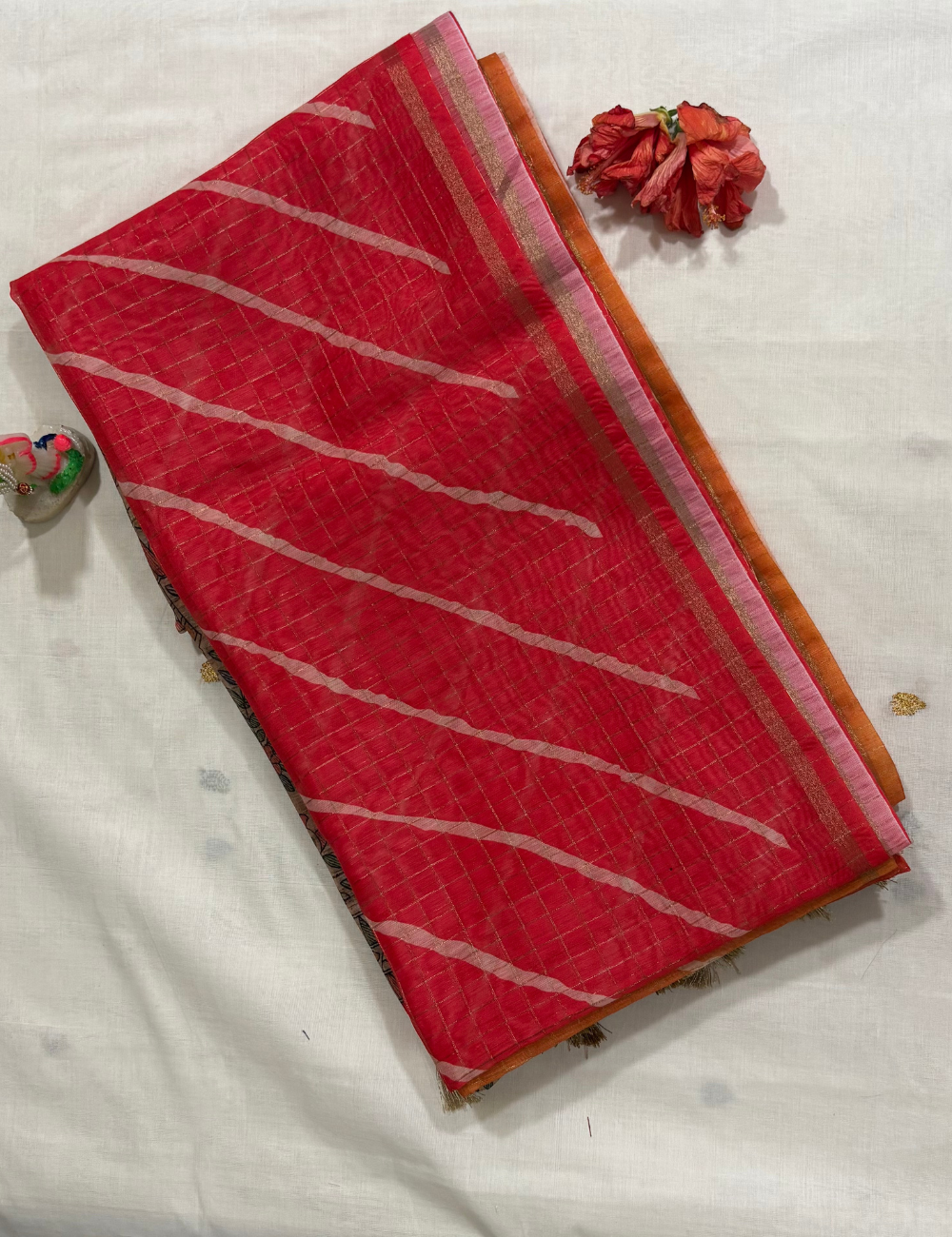 Red Madhubani Print- Leheriya Saree