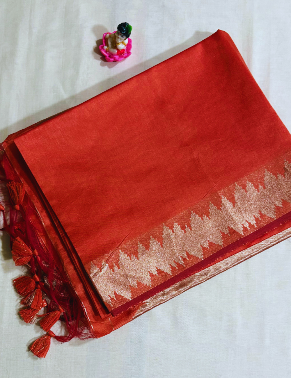 Red With Golden Pallu Semi Silk Saree