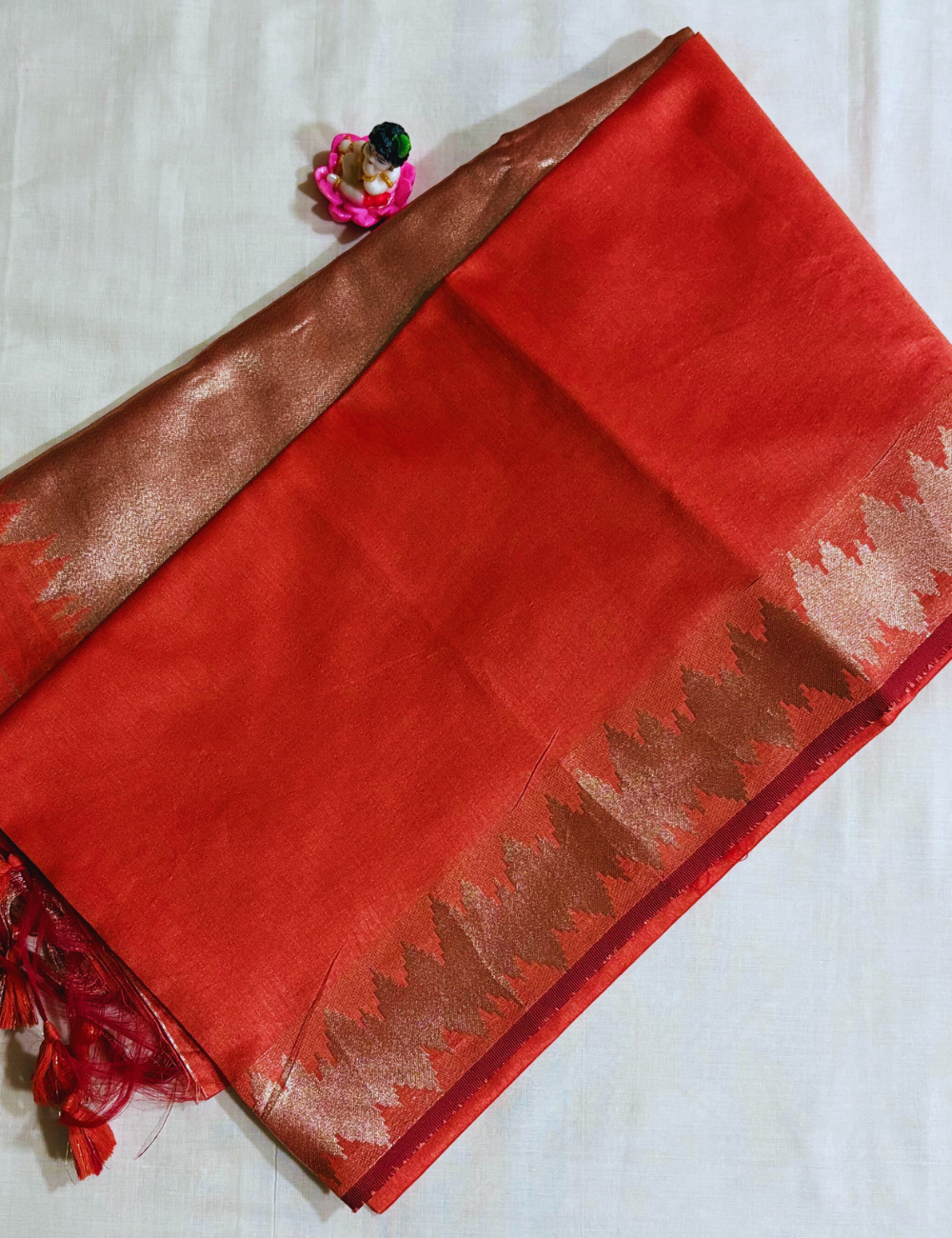 Red With Golden Pallu Semi Silk Saree