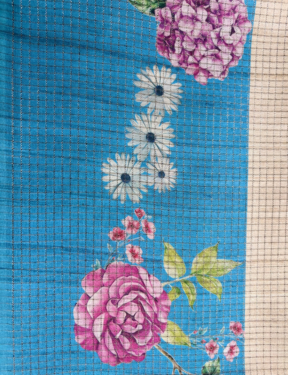 Blue Floral Raw Silk Saree