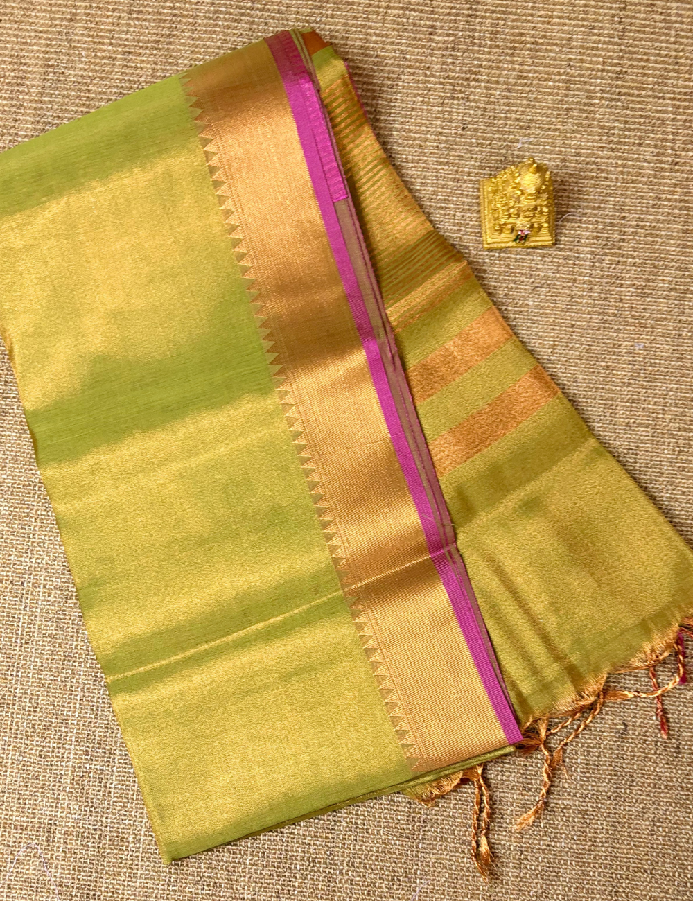 Parrot Green Tissue Silk Saree