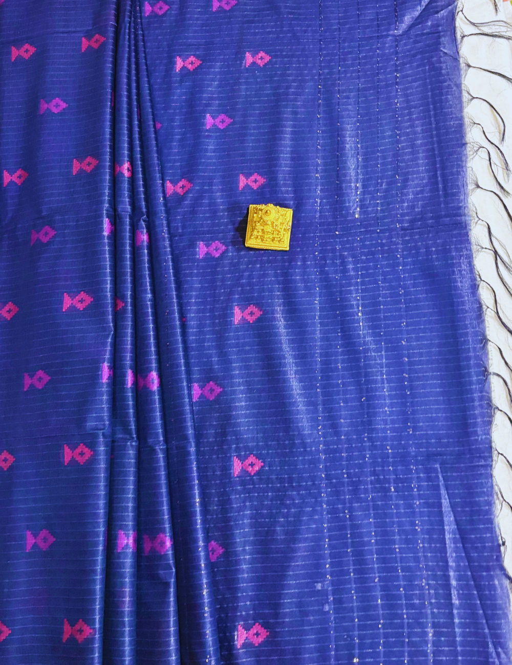 Navy  Blue  IKAT Saree