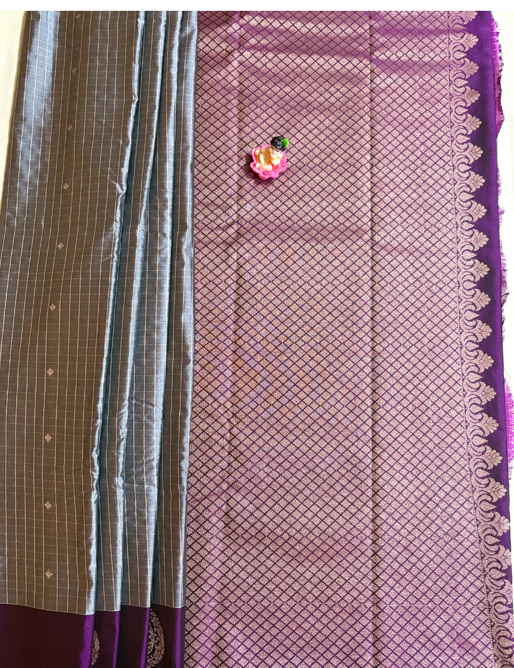 Grey & Purple Semi Silk Saree