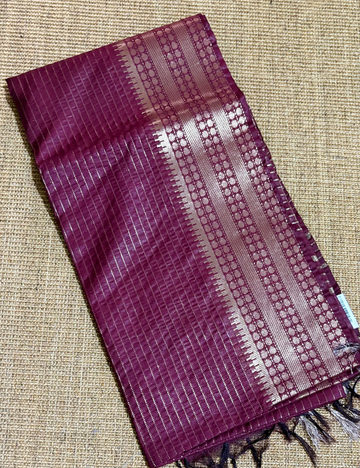 Maroon  Checked Moonga Silk Saree