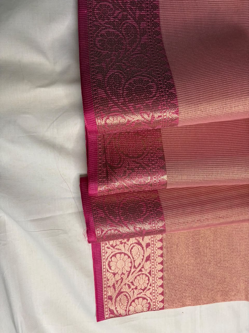 Dusty Rose Tissue Silk Saree with Rich Pink Zari Border