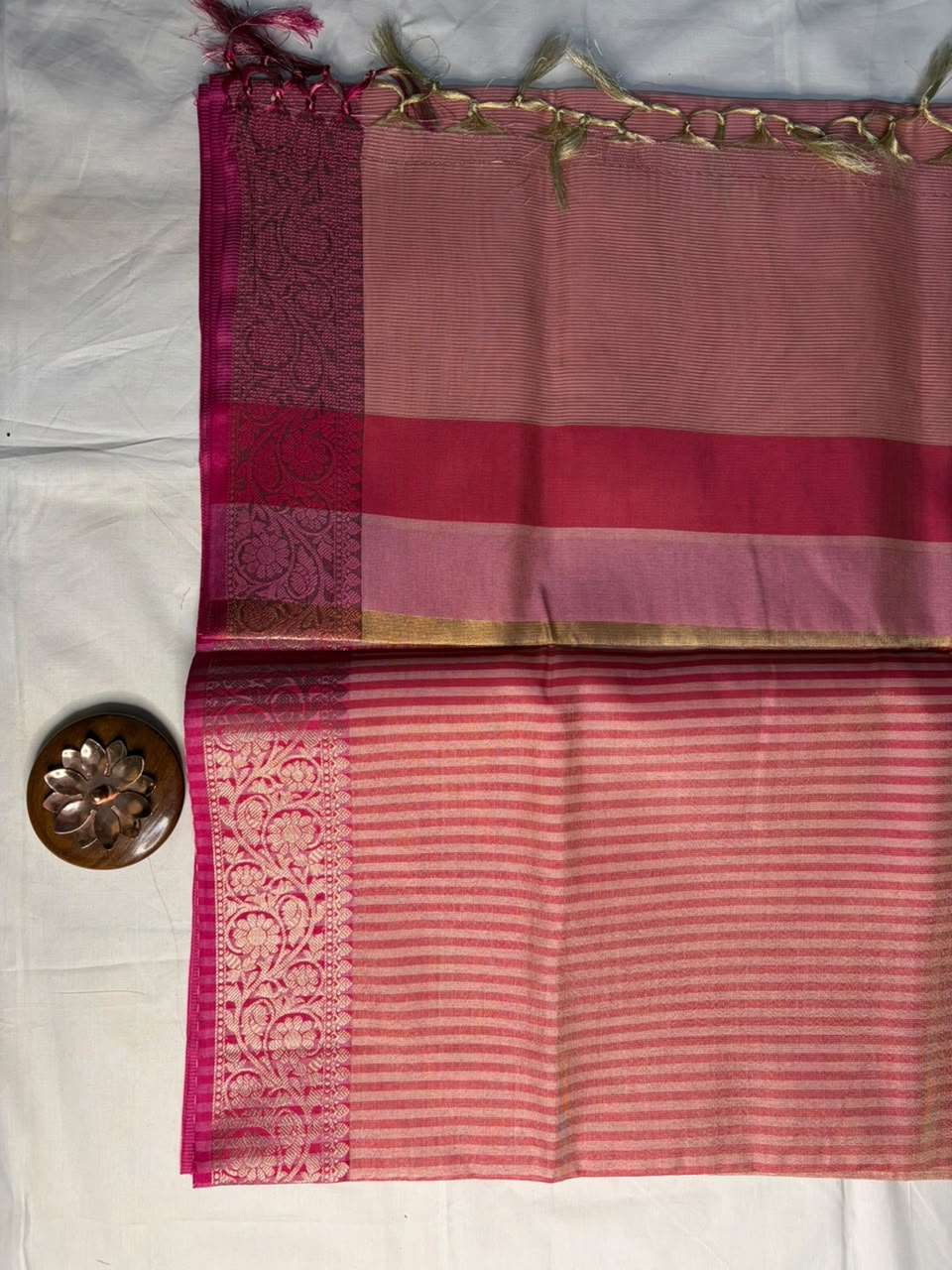 Dusty Rose Tissue Silk Saree with Rich Pink Zari Border