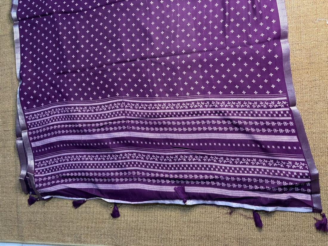 Royal Purple Viscose Jacquard Saree with Silver Border