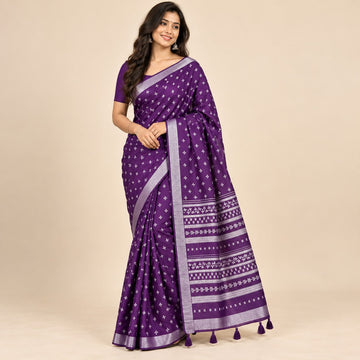 Royal Purple Viscose Jacquard Saree with Silver Border