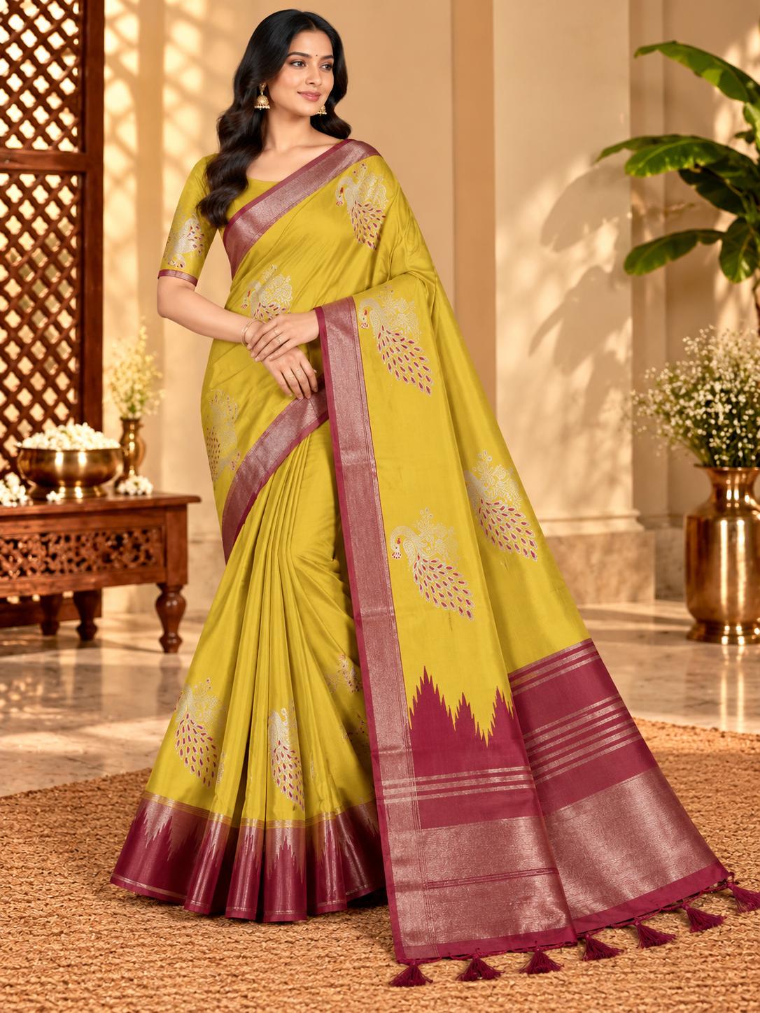 Arani Pattu Saree with Maroon Zari Border