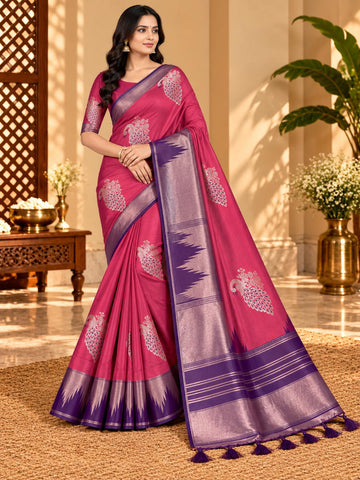Arani Pattu Saree with Purple Zari Border