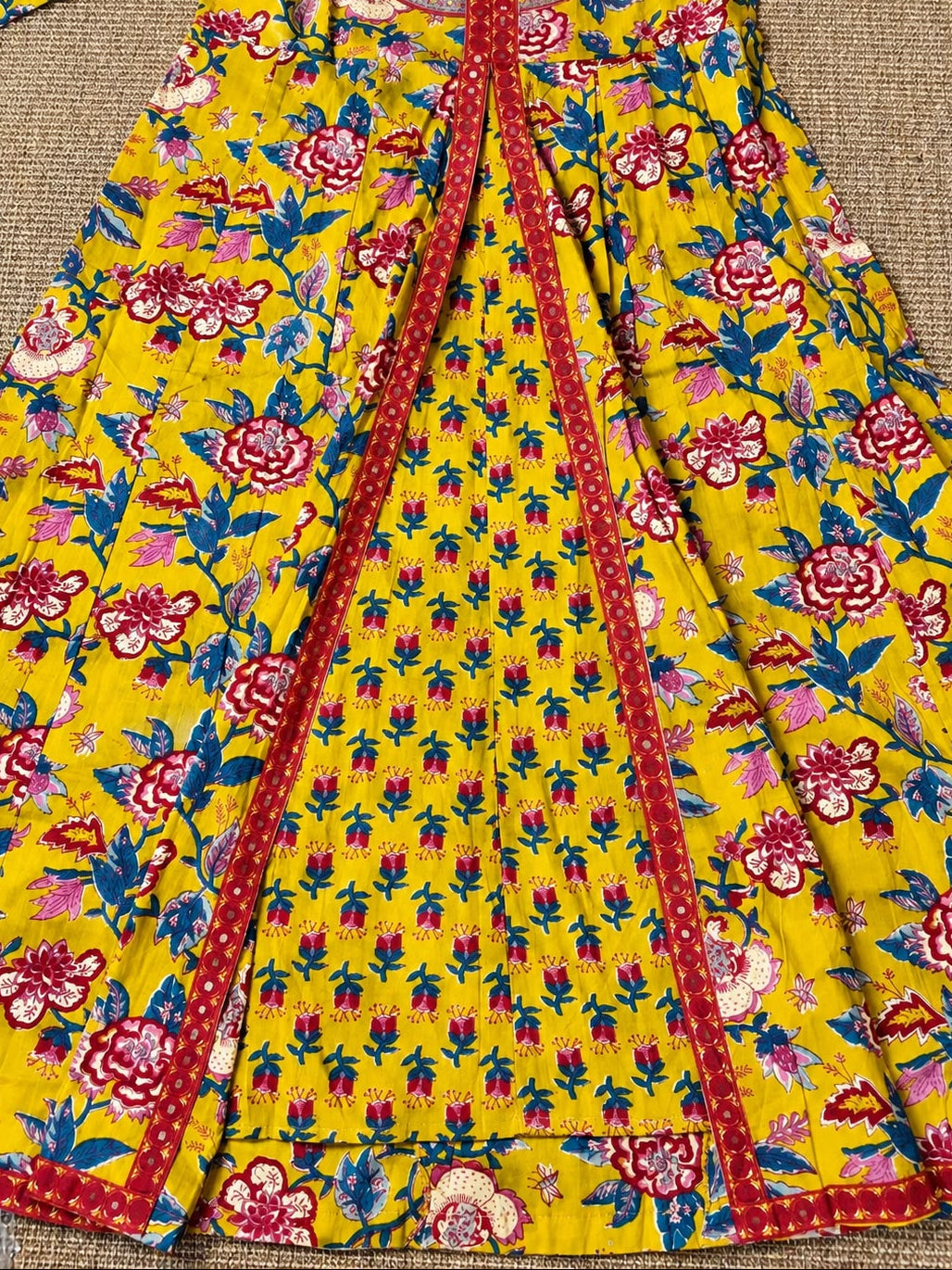 Mustard Floral Anarkali with Dupatta