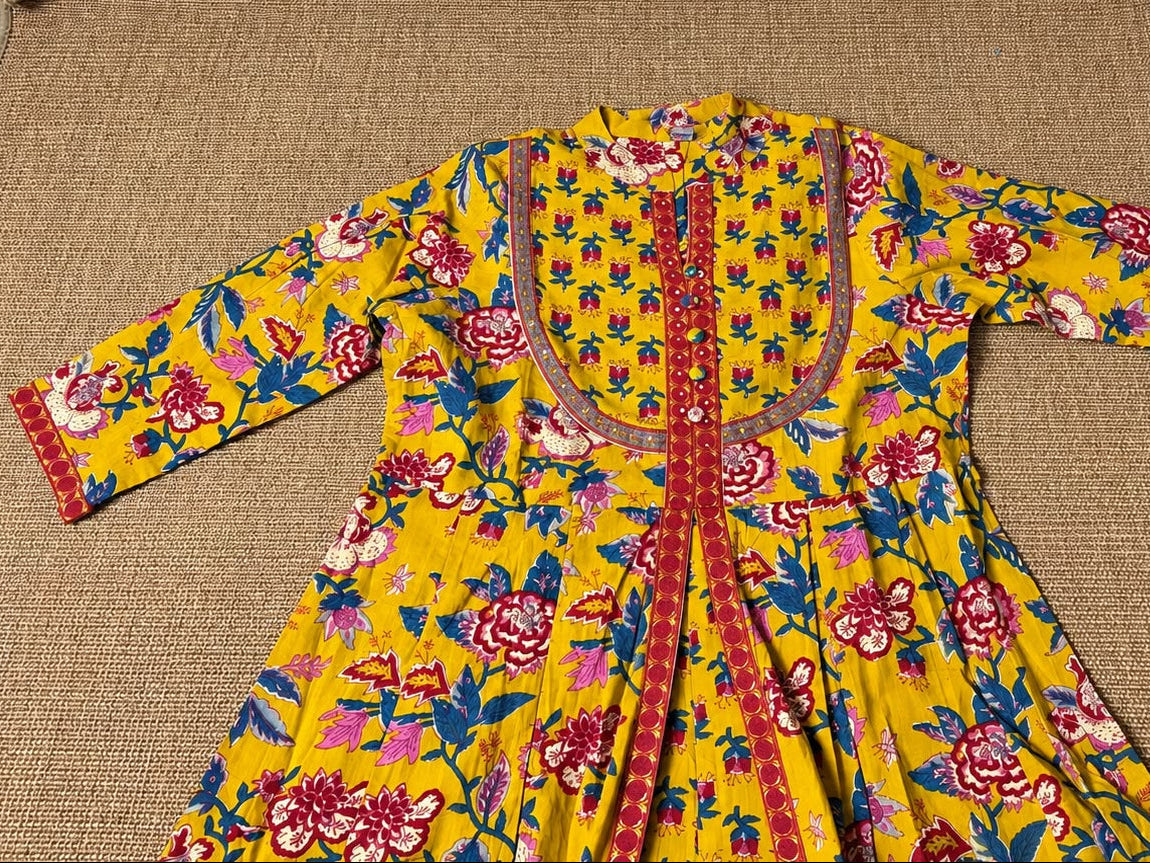 Mustard Floral Anarkali with Dupatta