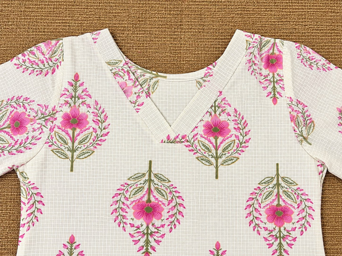 Elegant White Floral Pure Cotton Kurta Set