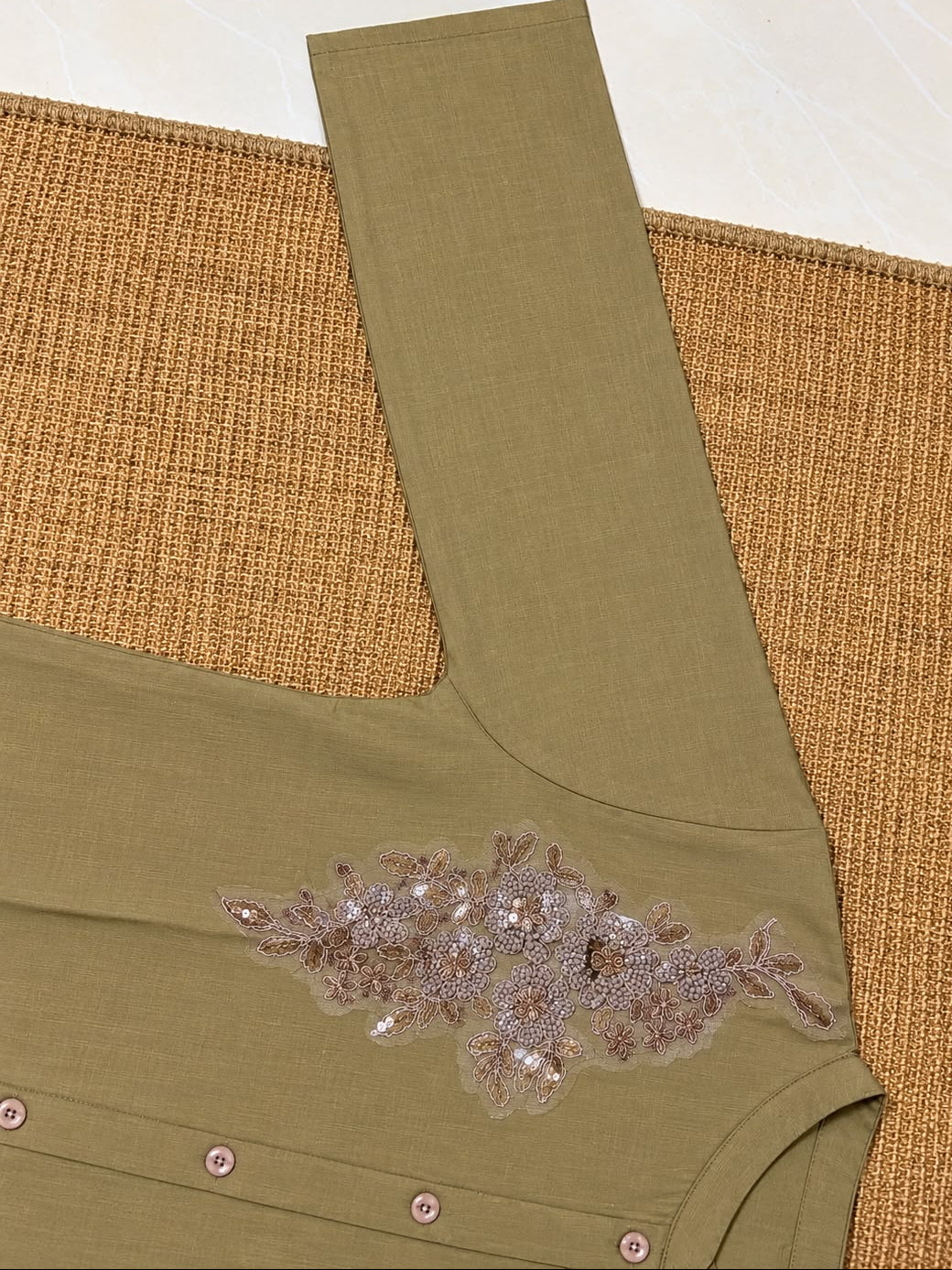 Olive Green Embroidered Pure Cotton Kurta Set
