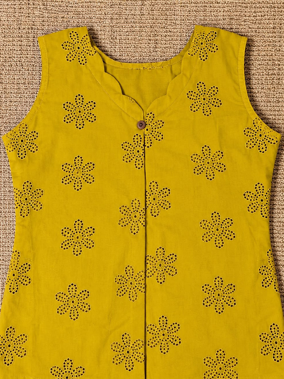Mustard Yellow Pure Cotton Sleeveless Dress with Top