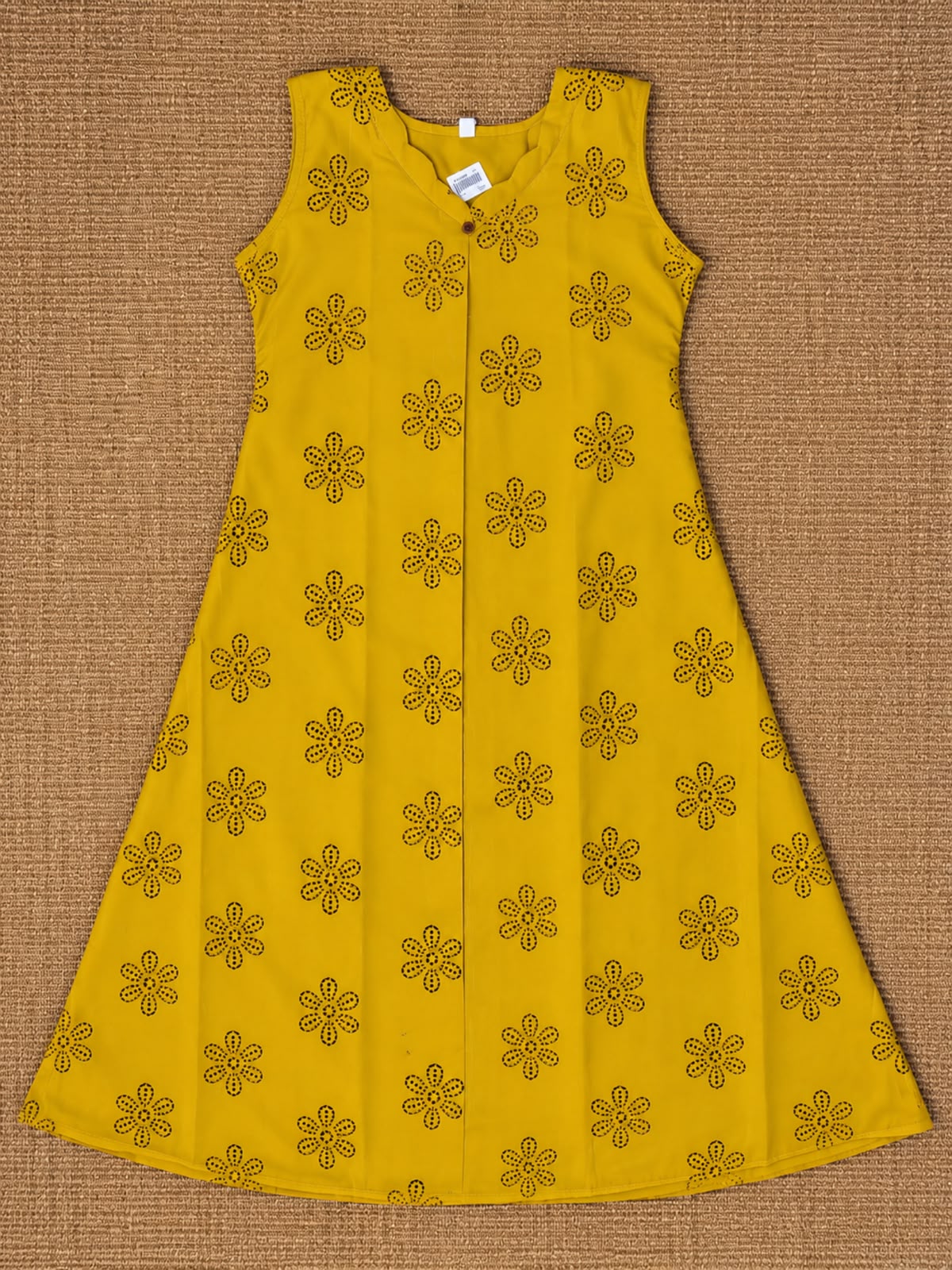 Mustard Yellow Pure Cotton Sleeveless Dress with Top