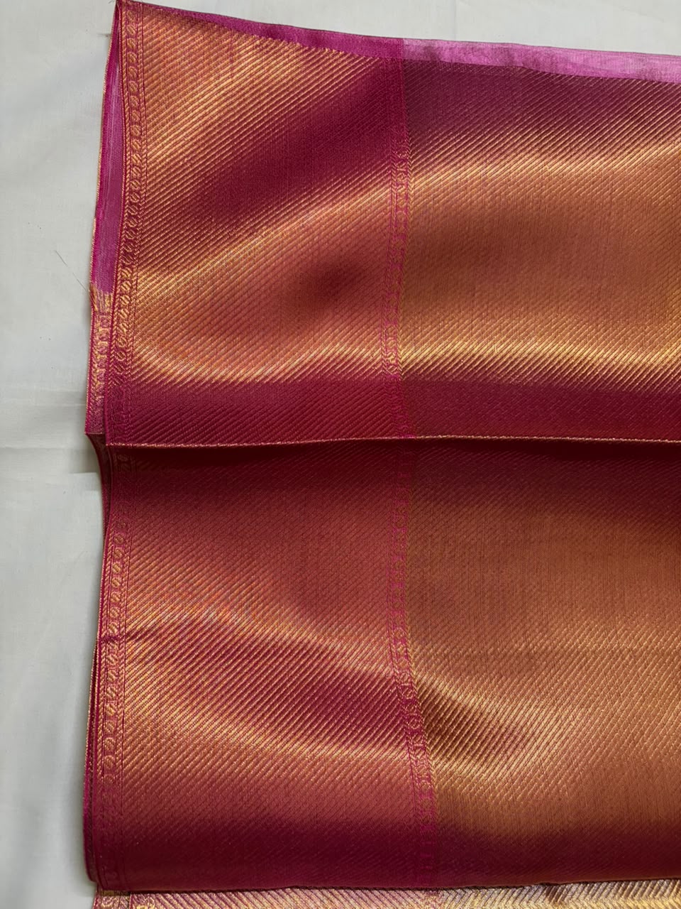 Premium Golden Zari Silk Saree with Rose Pink Border