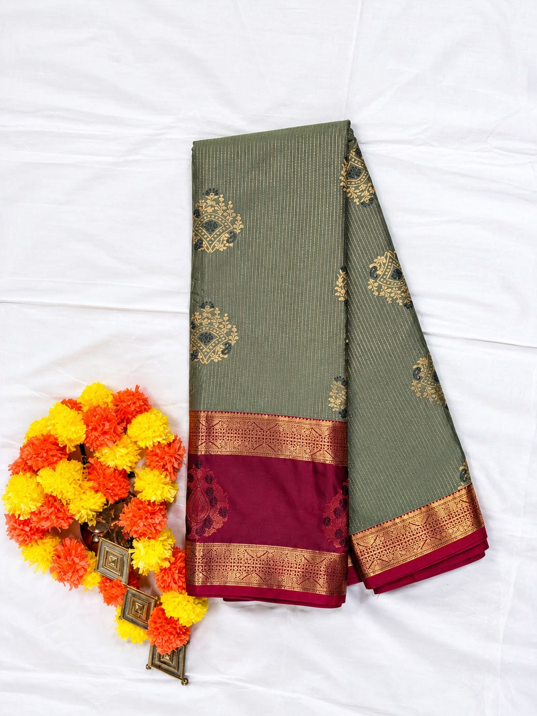 Elegant Silk Cotton Saree with Maroon & Gold Border