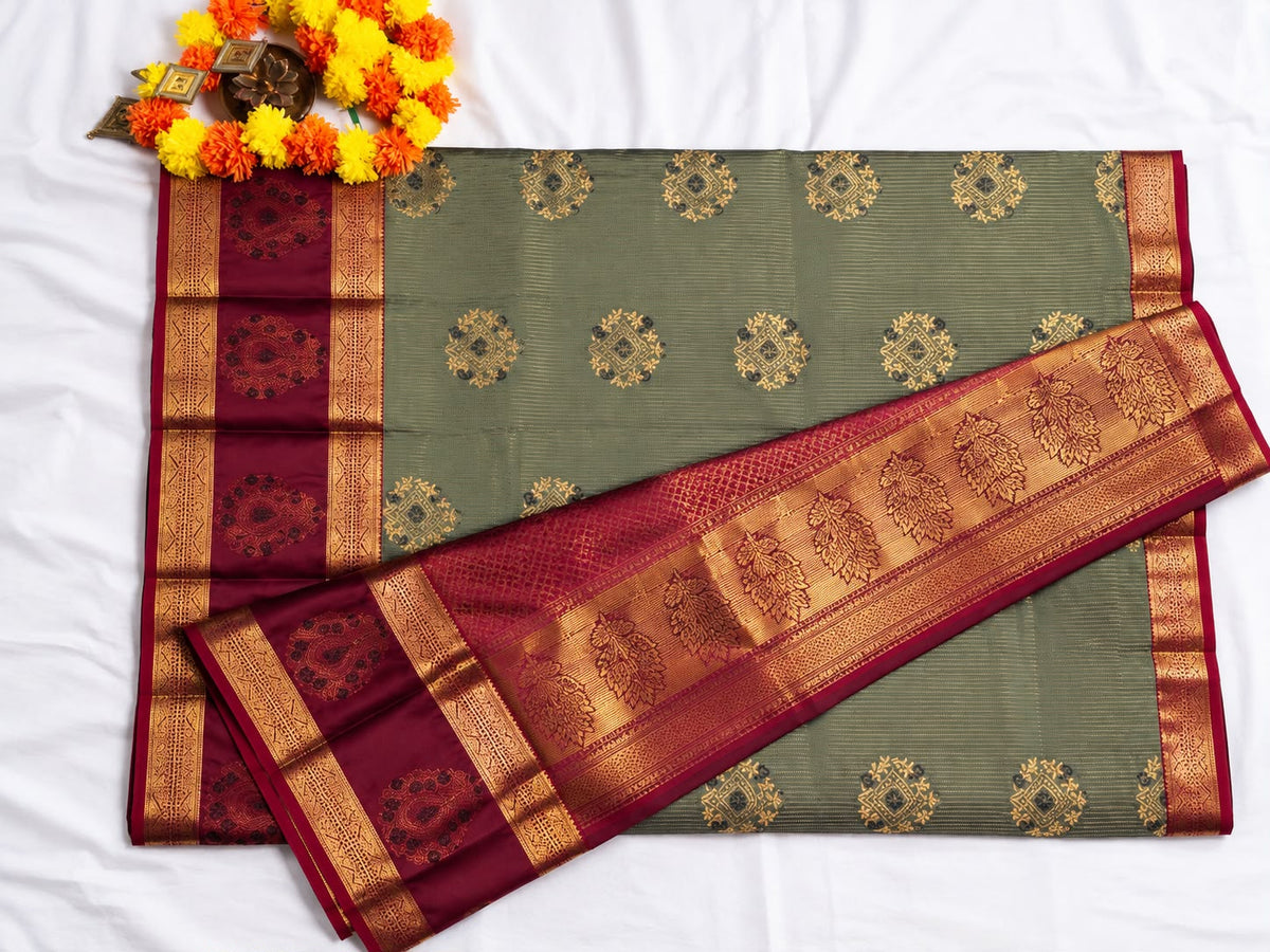 Elegant Silk Cotton Saree with Maroon & Gold Border