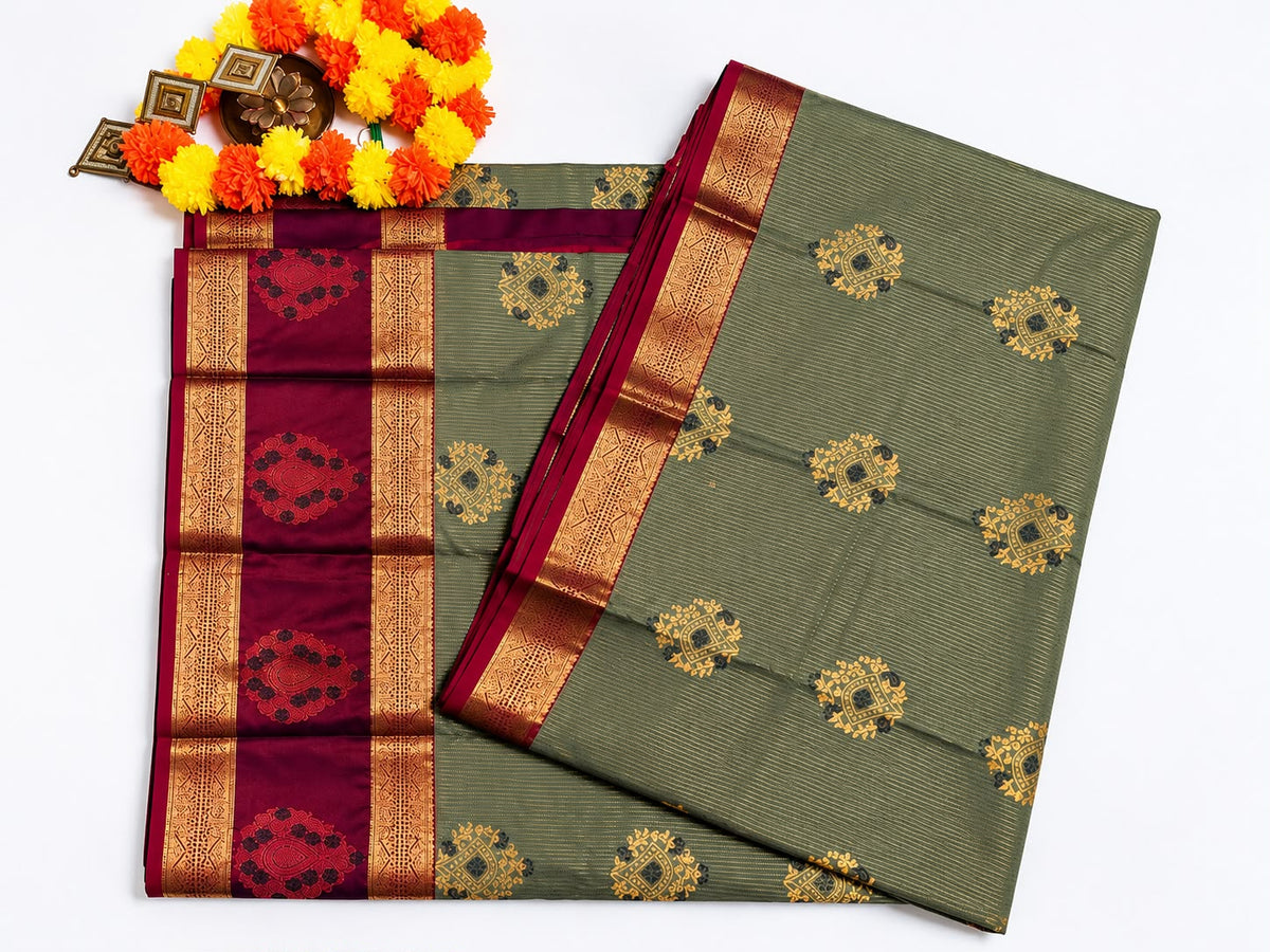 Elegant Silk Cotton Saree with Maroon & Gold Border
