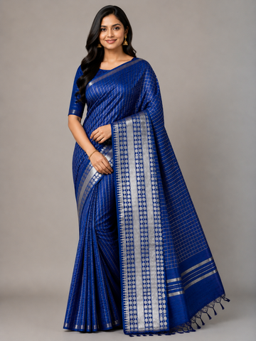 Royal Blue Checked Moonga Silk Saree